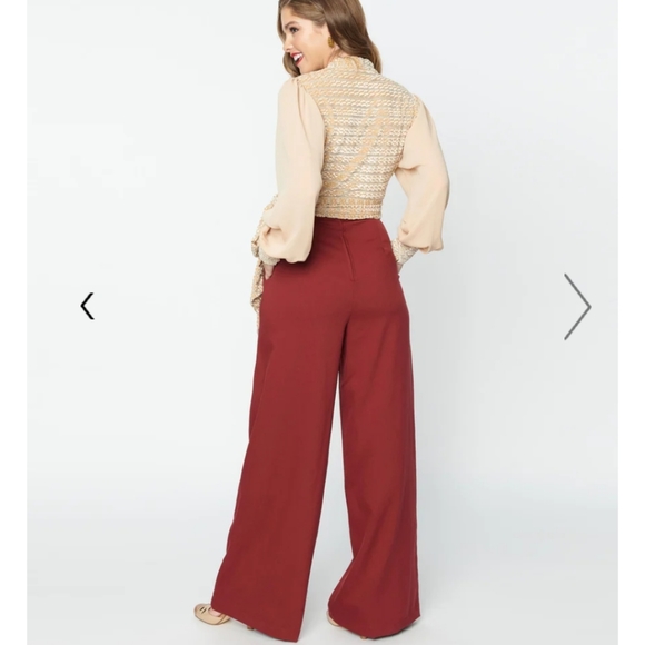Unique Vintage Plus Size Burgundy High Waist Pants - 2X/18 - Picture 3 of 7